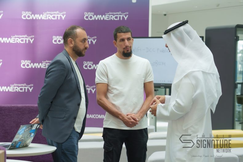 Three people in a conversation