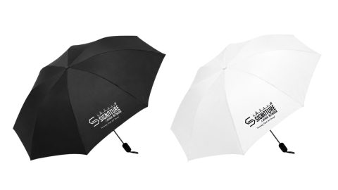 Black and white Signature Network customized umbrellas